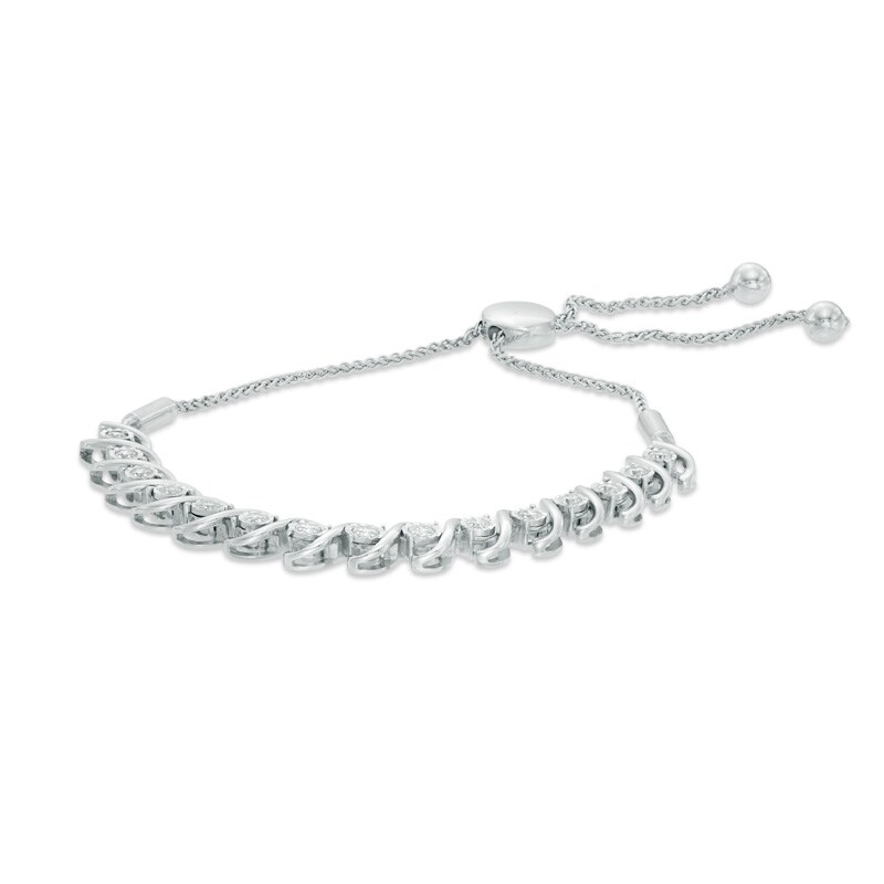 Main Image 1 of Previously Owned - 1/2 CT. T.W. Diamond "S" Bar Bolo Bracelet in 10K White Gold - 9.5"