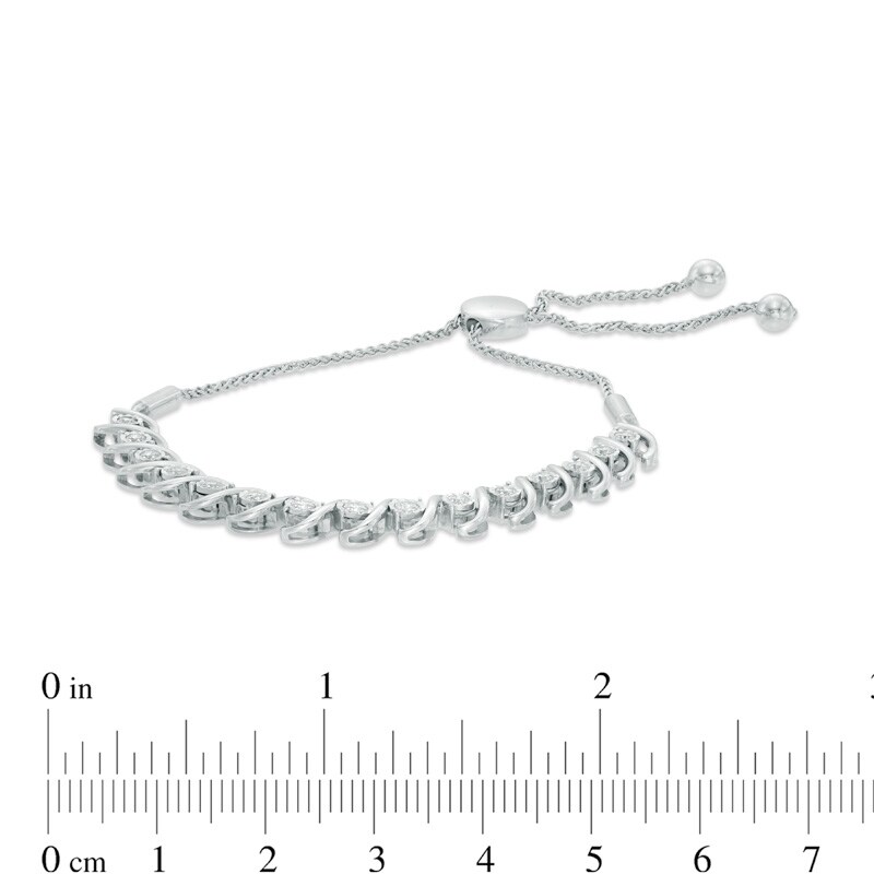 Main Image 2 of Previously Owned - 1/2 CT. T.W. Diamond "S" Bar Bolo Bracelet in 10K White Gold - 9.5"