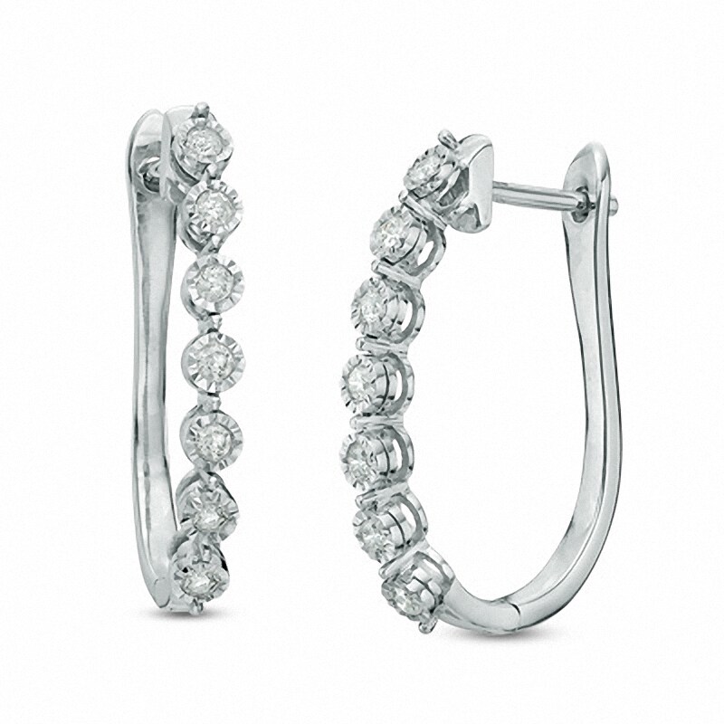 Main Image 1 of Previously Owned - 1/4 CT. T.W. Diamond Hoop Earrings in 10K White Gold
