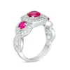 Thumbnail Image 2 of Previously Owned - Lab-Created Ruby and White Sapphire Vintage-Style Three Stone Ring in Sterling Silver