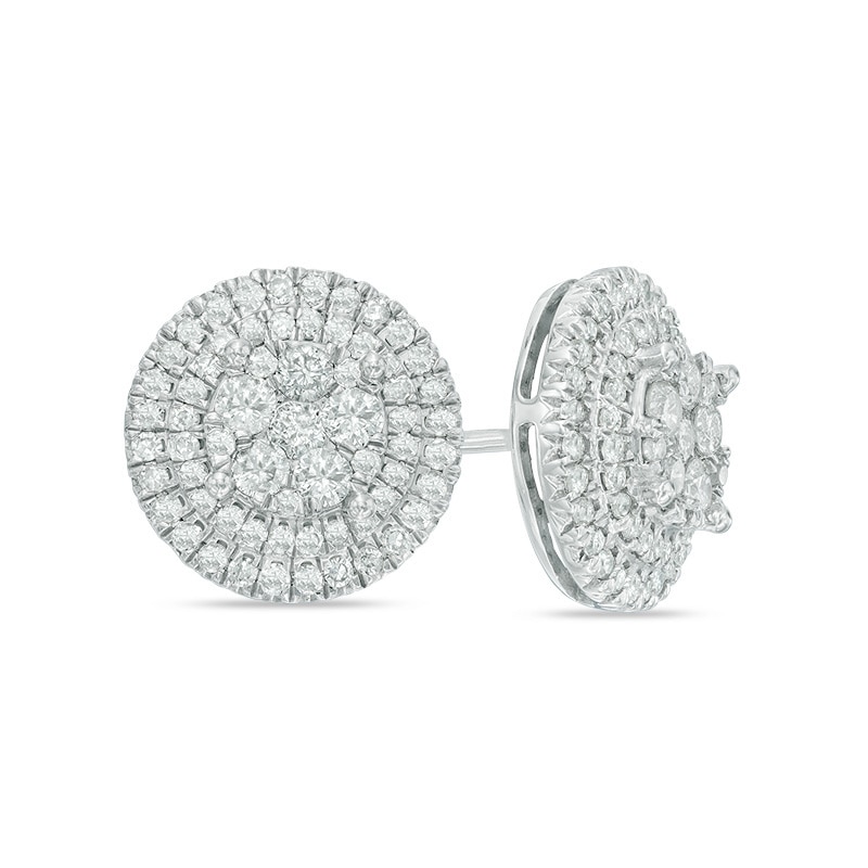 Main Image 1 of Previously Owned - 1 CT. T.W. Composite Diamond Frame Stud Earrings in 10K White Gold