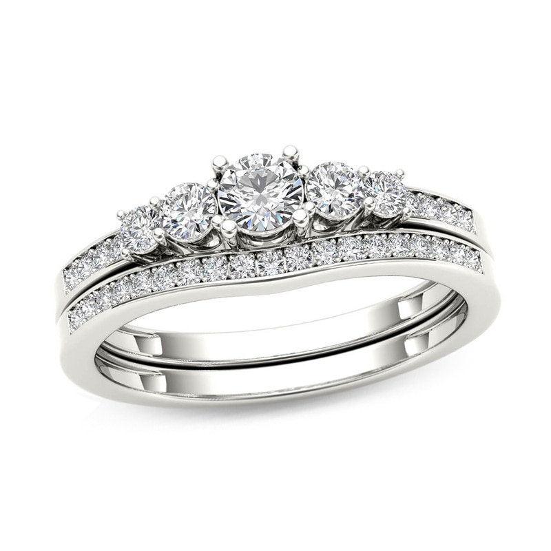 Main Image 1 of Previously Owned - 1/2 CT. T.W. Diamond Five Stone Bridal Set in 14K White Gold