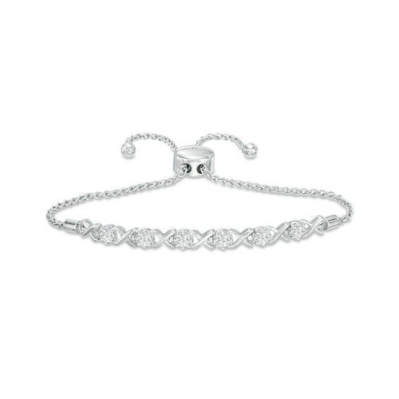 Previously Owned - 3.0mm Lab-Created White Sapphire "Xo" Bolo Bracelet in Sterling Silver - 9.0"