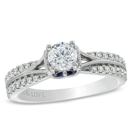 Previously Owned - Vera Wang Love Collection 3/4 CT. T.w. Diamond Split Shank Engagement Ring in 14K White Gold