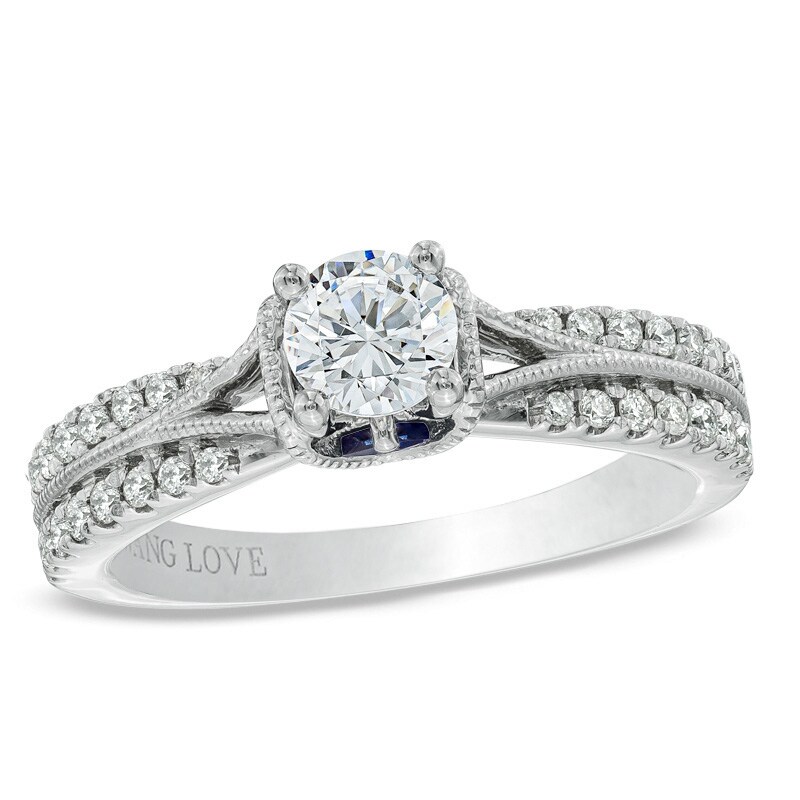 Main Image 1 of Previously Owned - Vera Wang Love Collection 3/4 CT. T.W. Diamond Split Shank Engagement Ring in 14K White Gold
