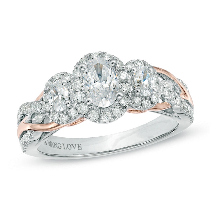 Previously Owned - Vera Wang Love Collection 1 CT. T.W. Oval Diamond Three Stone Engagement Ring in 14K Two-Tone Gold