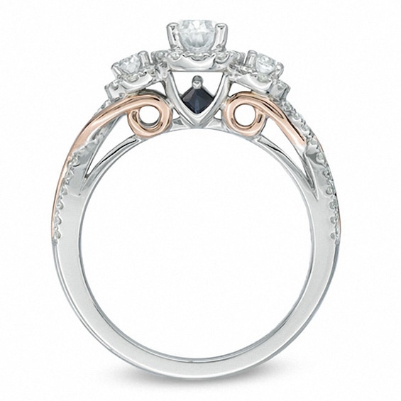 Previously Owned - Vera Wang Love Collection 1 CT. T.w. Oval Diamond Three Stone Engagement Ring in 14K Two-Tone Gold
