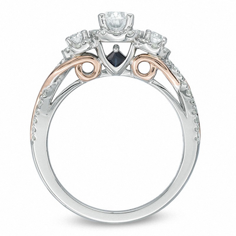Previously Owned - Vera Wang Love Collection 1 CT. T.W. Oval Diamond Three Stone Engagement Ring in 14K Two-Tone Gold
