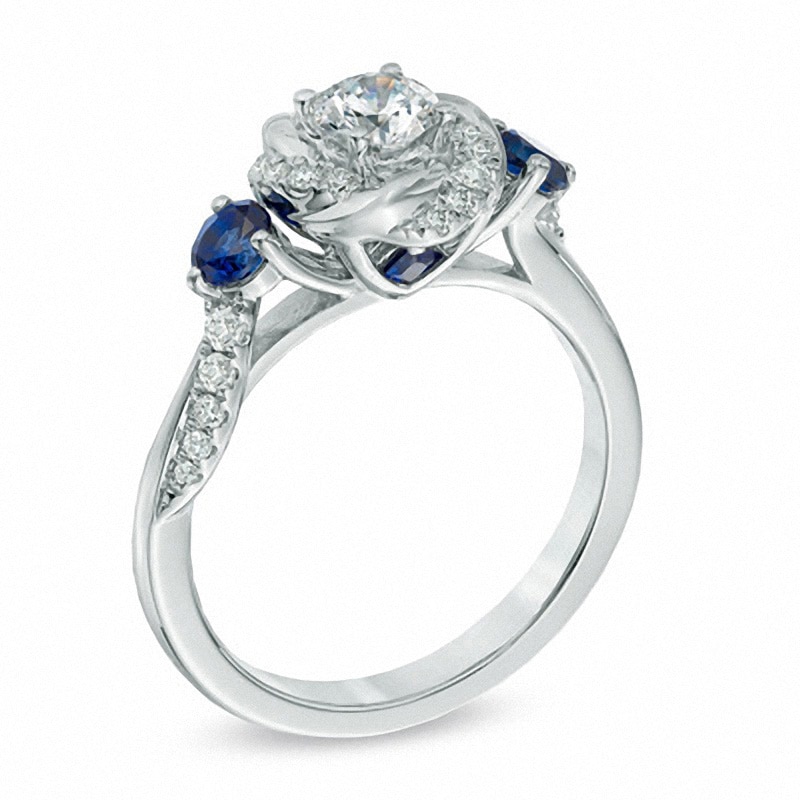 Previously Owned - Vera Wang Love Collection 5/8 CT. T.W. Diamond and Blue Sapphire Engagement Ring in 14K White Gold