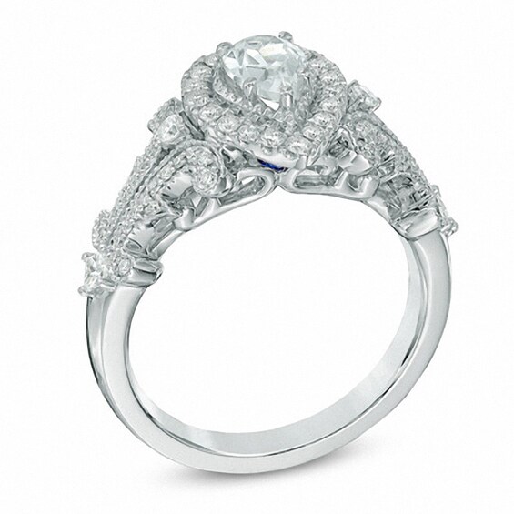 Previously Owned - Vera Wang Love Collection 1 CT. T.w. Pear-Shaped Diamond Frame Engagement Ring in 14K White Gold