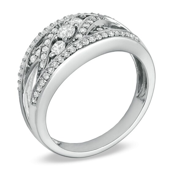 Previously Owned - 1/2 CT. T.w. Diamond Three Stone Slant Ring in 14K White Gold
