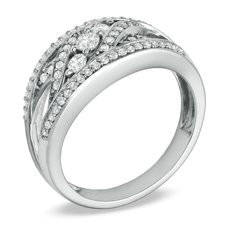 Main Image 2 of Previously Owned - 1/2 CT. T.W. Diamond Three Stone Slant Ring in 14K White Gold