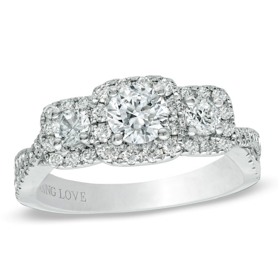 Previously Owned - Vera Wang Love Collection 1 CT. T.W. Diamond Three Stone Engagement Ring in 14K White Gold Previously Owned - Vera Wang Love Collection 1 CT. T.W. Diamond Three Stone Engagement Ring in 14K White Gold