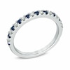Thumbnail Image 2 of Previously Owned - Vera Wang Love Collection 1/8 CT. T.W. Diamond and Blue Sapphire Wedding Band in 14K White Gold