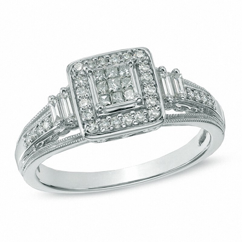 Main Image 1 of Previously Owned - Cherished Promise Collection™ 1/3 CT. T.W. Princess-Cut Diamond Frame Ring in 10K White Gold