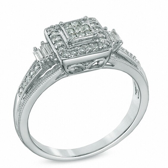Previously Owned - Cherished Promise Collectionâ¢ 1/3 CT. T.w. Princess-Cut Diamond Frame Ring in 10K White Gold