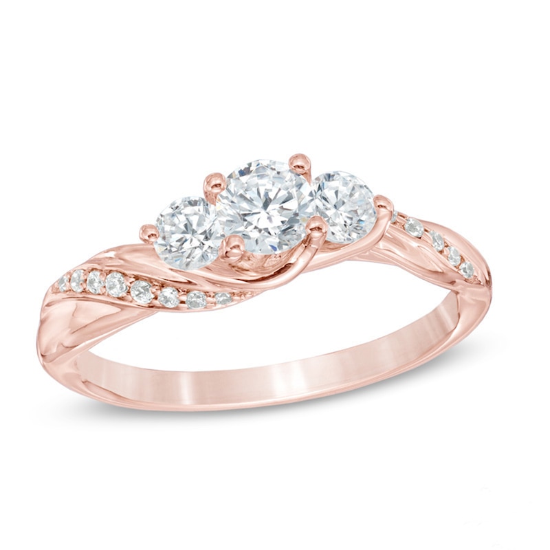 Main Image 1 of Previously Owned - 3/4 CT. T.W. Diamond Past Present Future® Twist Engagement Ring in 14K Rose Gold