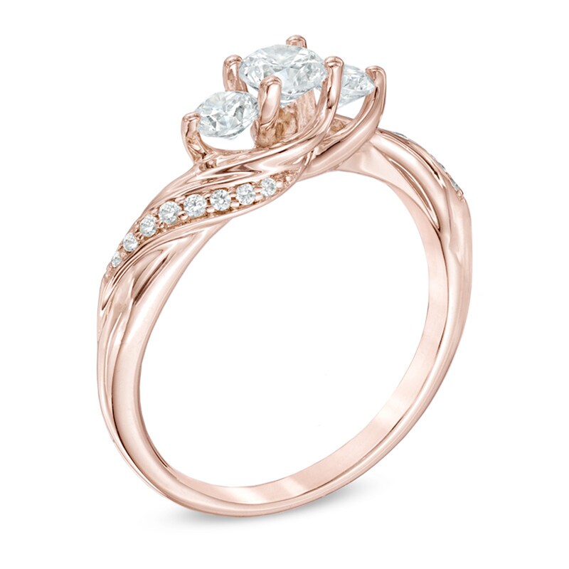 Main Image 2 of Previously Owned - 3/4 CT. T.W. Diamond Past Present Future® Twist Engagement Ring in 14K Rose Gold