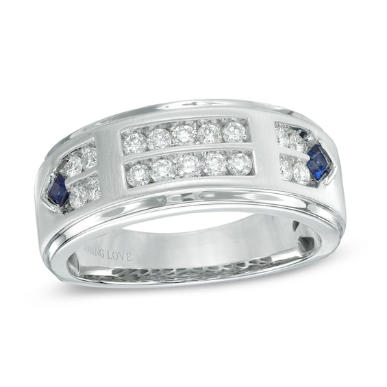 Previously Owned - Vera Wang Men's 1/2 CT. T.w. Diamond Double Row Wedding Band in 14K White Gold