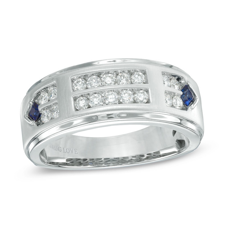 Previously Owned - Vera Wang Love Collection Men's 1/2 CT. T.W. Diamond Double Row Wedding Band in 14K White Gold