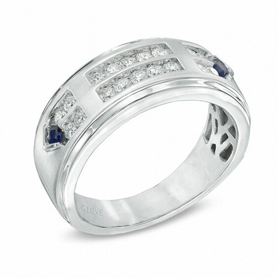 Previously Owned - Vera Wang Men's 1/2 CT. T.w. Diamond Double Row Wedding Band in 14K White Gold