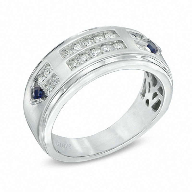 Previously Owned - Vera Wang Love Collection Men's 1/2 CT. T.W. Diamond Double Row Wedding Band in 14K White Gold