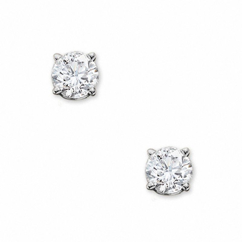 Main Image 1 of Previously Owned - 1/2 CT. T.W. Diamond Solitaire Stud Earrings in 14K White Gold