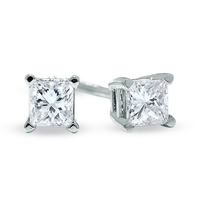 Main Image 1 of Previously Owned - 1/3 CT. T.W. Square-Cut Diamond Solitaire Stud Earrings in 14K White Gold