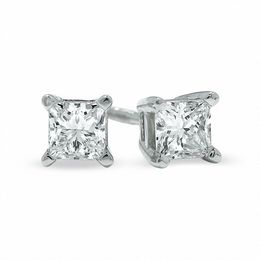 Previously Owned - 1/2 CT. T.W. Princess-Cut Diamond Solitaire Stud Earrings in 14K White Gold