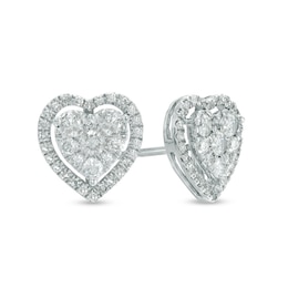 Previously Owned - 1/2 CT. T.W. Diamond Heart Cluster Stud Earrings in 10K White Gold