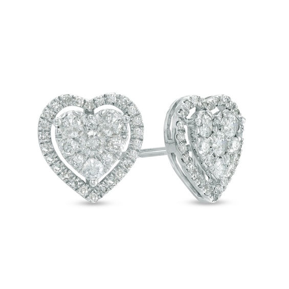Previously Owned - 1/2 CT. T.w. Diamond Heart Cluster Stud Earrings in 10K White Gold