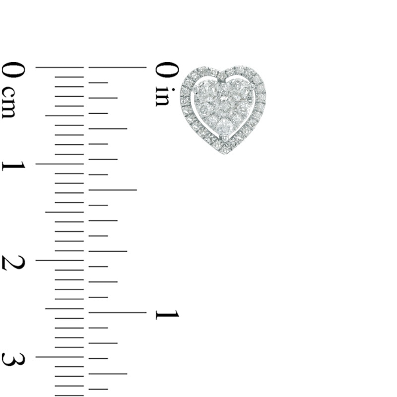 Main Image 2 of Previously Owned - 1/2 CT. T.W. Diamond Heart Cluster Stud Earrings in 10K White Gold