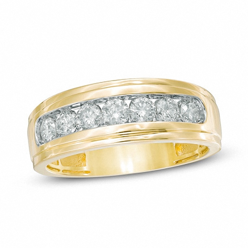 Previously Owned - Men's 3/4 CT. T.W. Diamond Seven Stone Step Edge Anniversary Band in 10K Gold