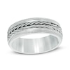 Thumbnail Image 1 of Previously Owned - 8.0mm Antique Braid center Milgrain-Edge Wedding Band in Stainless Steel