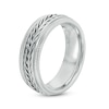 Thumbnail Image 2 of Previously Owned - 8.0mm Antique Braid center Milgrain-Edge Wedding Band in Stainless Steel