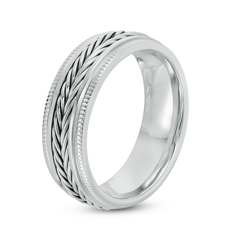 Main Image 2 of Previously Owned - 8.0mm Antique Braid center Milgrain-Edge Wedding Band in Stainless Steel