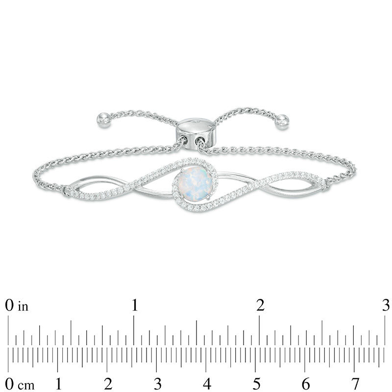 Main Image 2 of Previously Owned - 7.0mm Lab-Created Opal and White Sapphire Twisted Bypass Bolo Bracelet in Sterling Silver - 9.0"