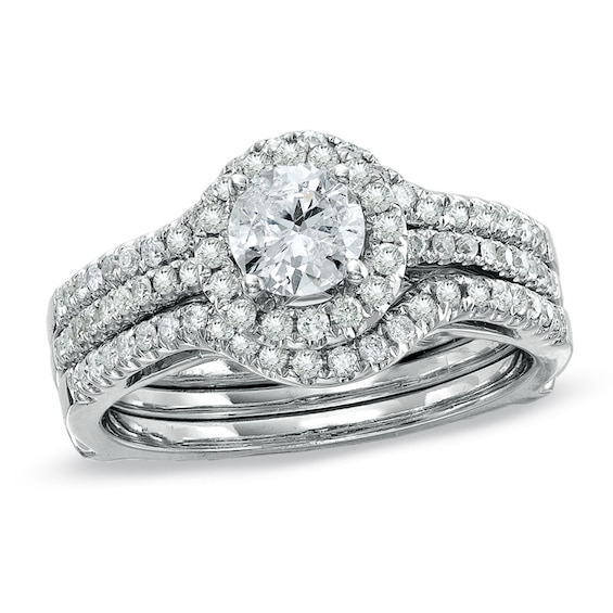 Previously Owned - 1 CT. T.w. Diamond Three Row Bridal Set in 14K White Gold