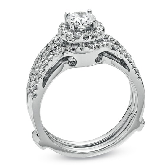 Previously Owned - 1 CT. T.w. Diamond Three Row Bridal Set in 14K White Gold