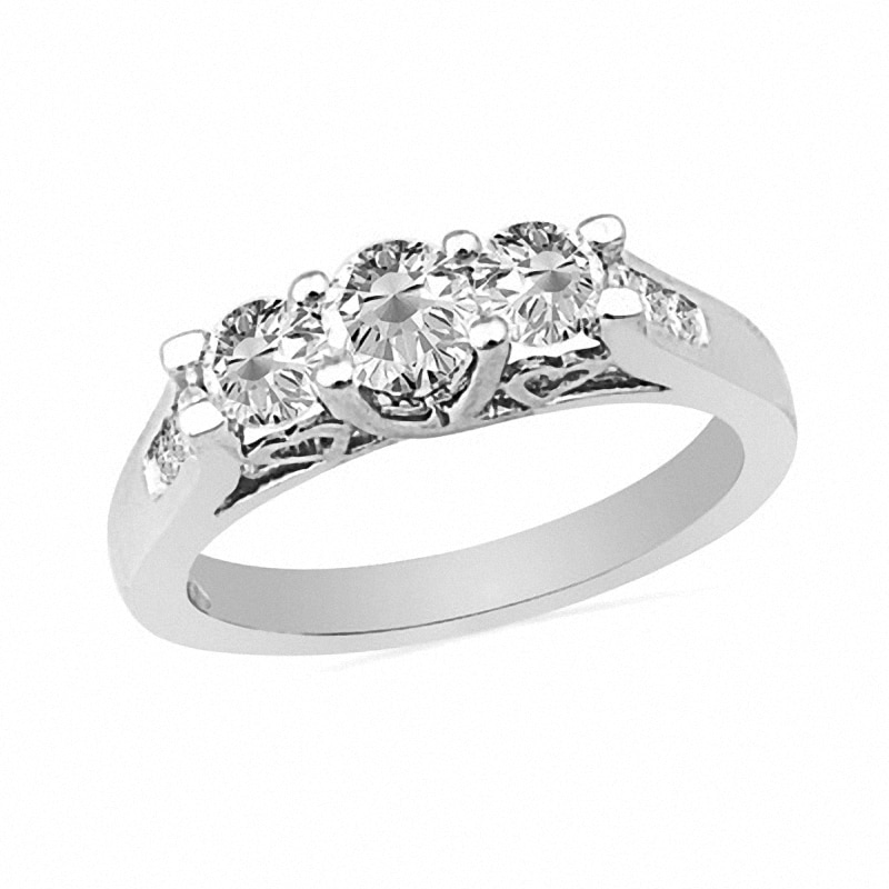 Main Image 1 of Previously Owned - 1/2 CT. T.W. Diamond Three Stone Ring with Heart Accents in 10K White Gold