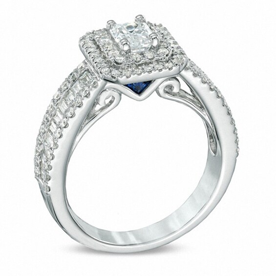 Previously Owned - Vera Wang Love Collection 1-1/2 CT. T.w. Emerald-Cut Diamond Frame Engagement Ring in 14K White Gold