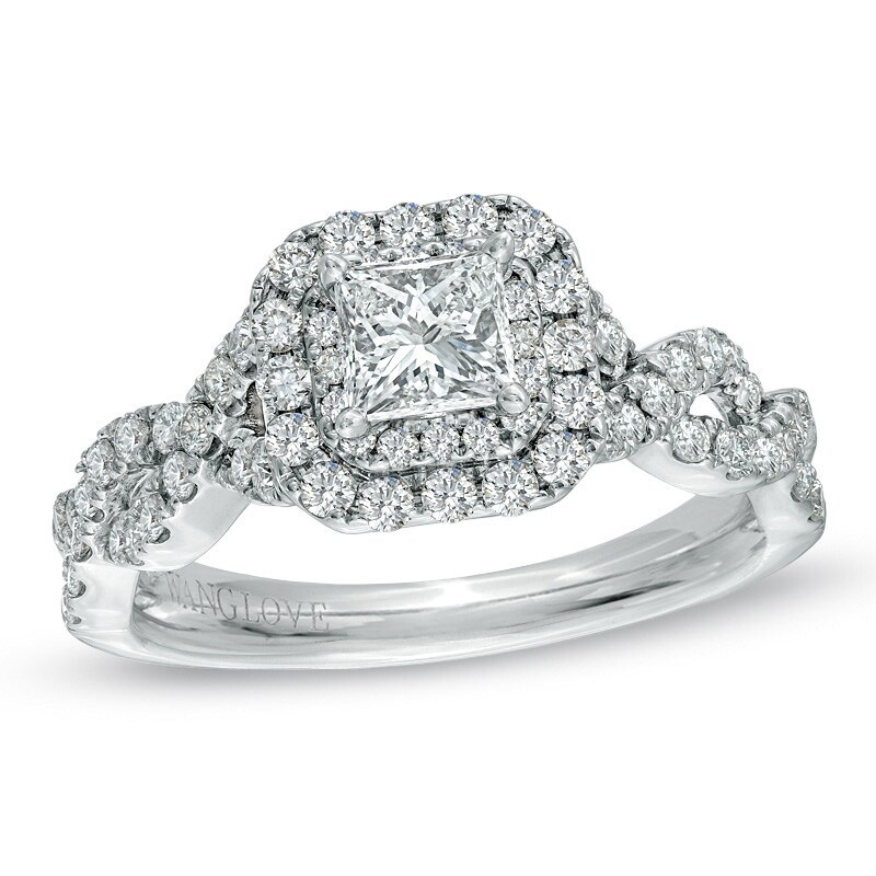 Main Image 1 of Previously Owned - Vera Wang Love Collection 1 CT. T.W. Princess-Cut Diamond Frame Engagement Ring in 14K White Gold