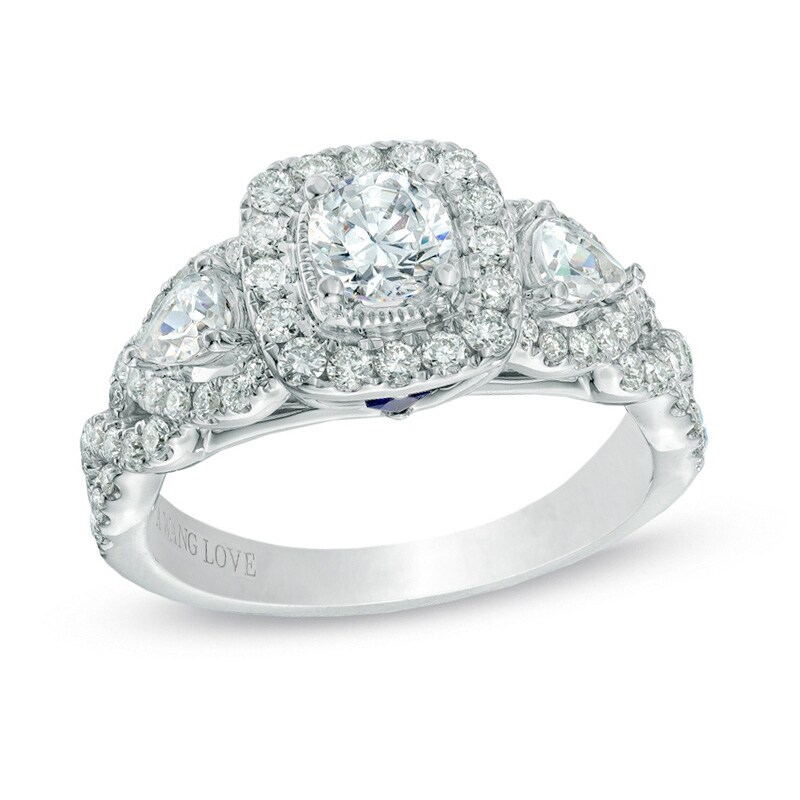 Previously Owned - Vera Wang Love Collection 1-3/8 CT. T.W. Diamond Three Stone Engagement Ring in 14K White Gold