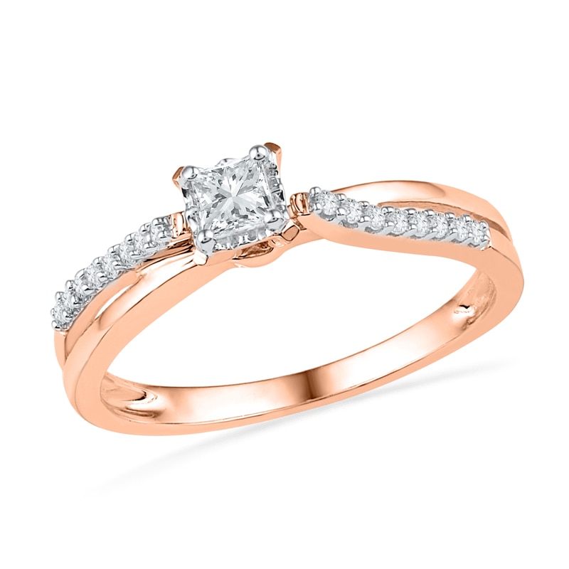 Main Image 1 of Previously Owned - 1/4 CT. T.W. Princess-Cut Diamond Split Shank Promise Ring in 10K Rose Gold