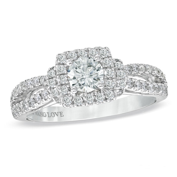 Previously Owned - Vera Wang Love Collection 1 CT. T.w. Diamond Frame Split Shank Engagement Ring in 14K White Gold