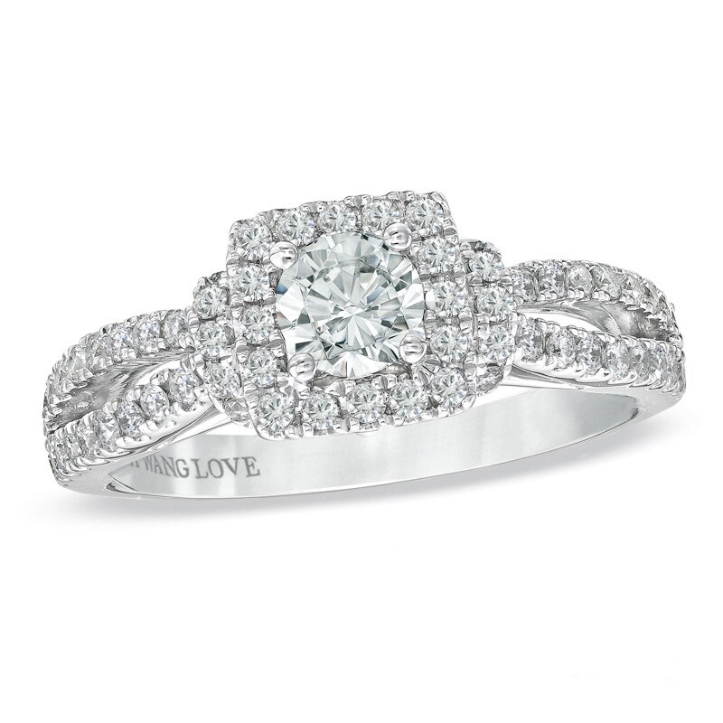 Previously Owned - Vera Wang Love Collection 1 CT. T.W. Diamond Frame Split Shank Engagement Ring in 14K White Gold