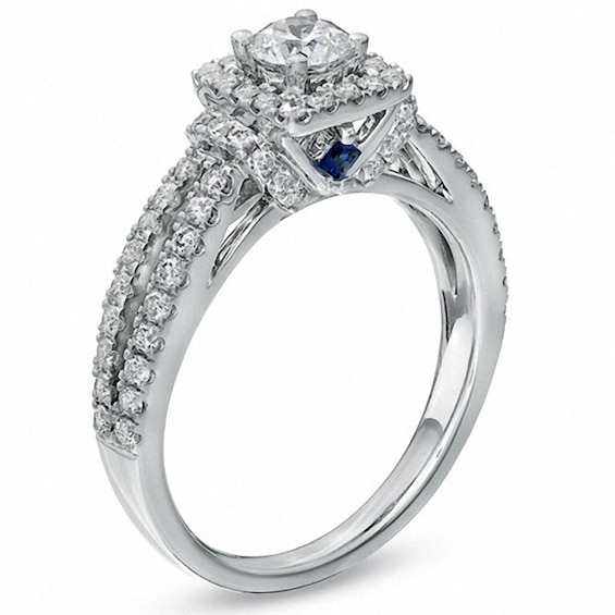 Previously Owned - Vera Wang Love Collection 1 CT. T.w. Diamond Frame Split Shank Engagement Ring in 14K White Gold