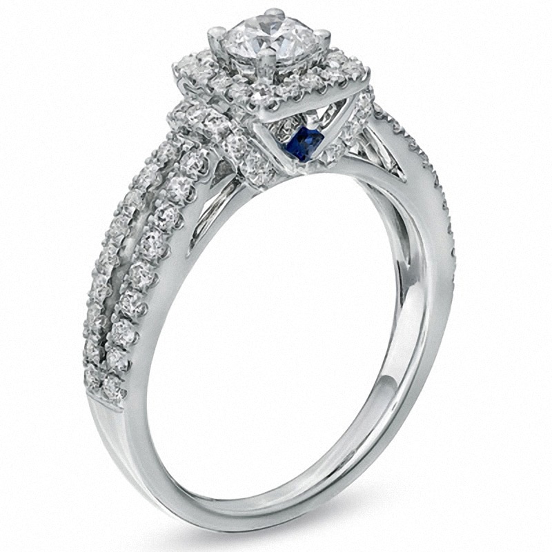 Previously Owned - Vera Wang Love Collection 1 CT. T.W. Diamond Frame Split Shank Engagement Ring in 14K White Gold