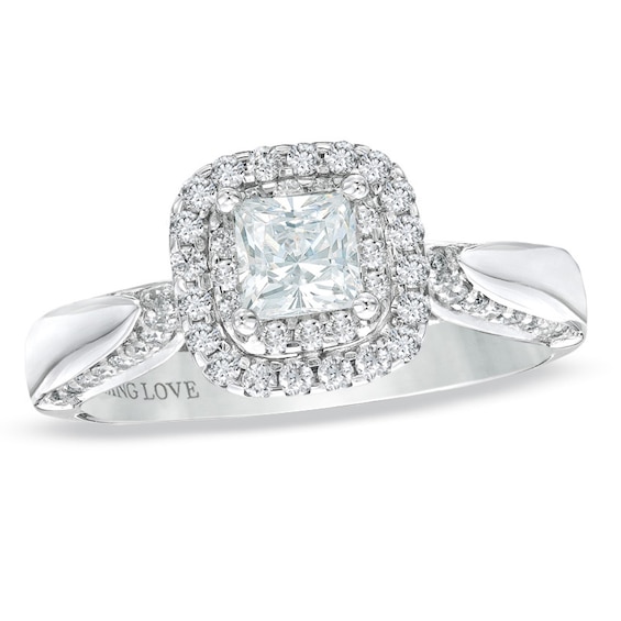 Previously Owned - Vera Wang Love Collection 7/8 CT. T.w. Princess-Cut Diamond Frame Engagement Ring in 14K White Gold