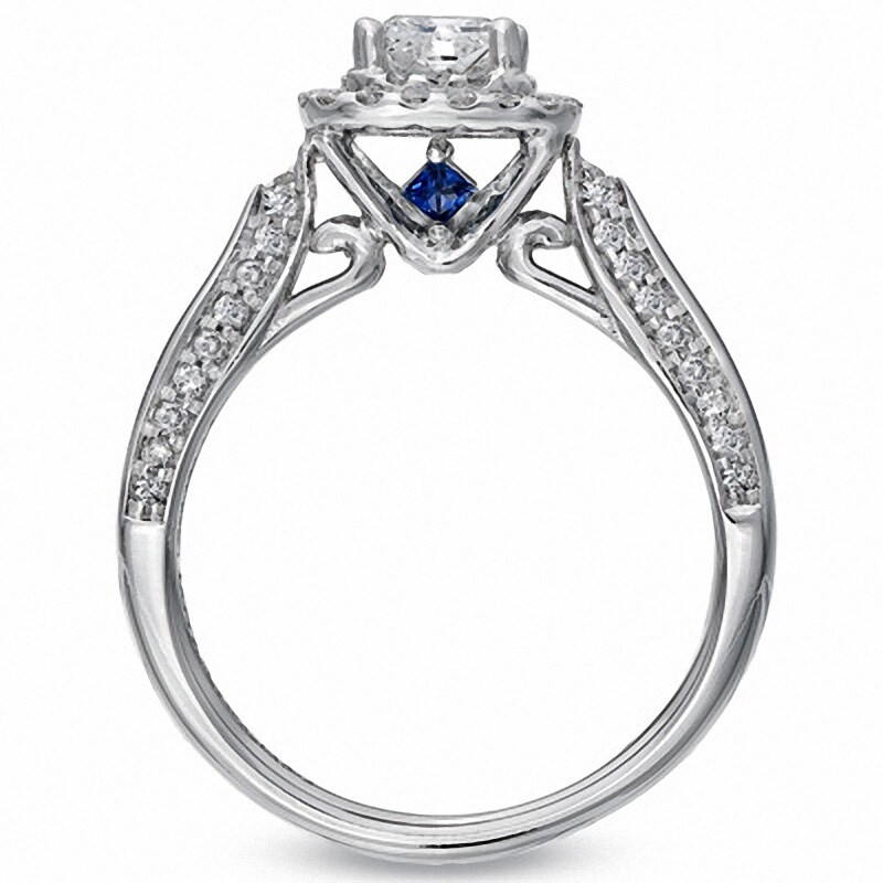 Previously Owned - Vera Wang Love Collection 7/8 CT. T.W. Princess-Cut Diamond Frame Engagement Ring in 14K White Gold